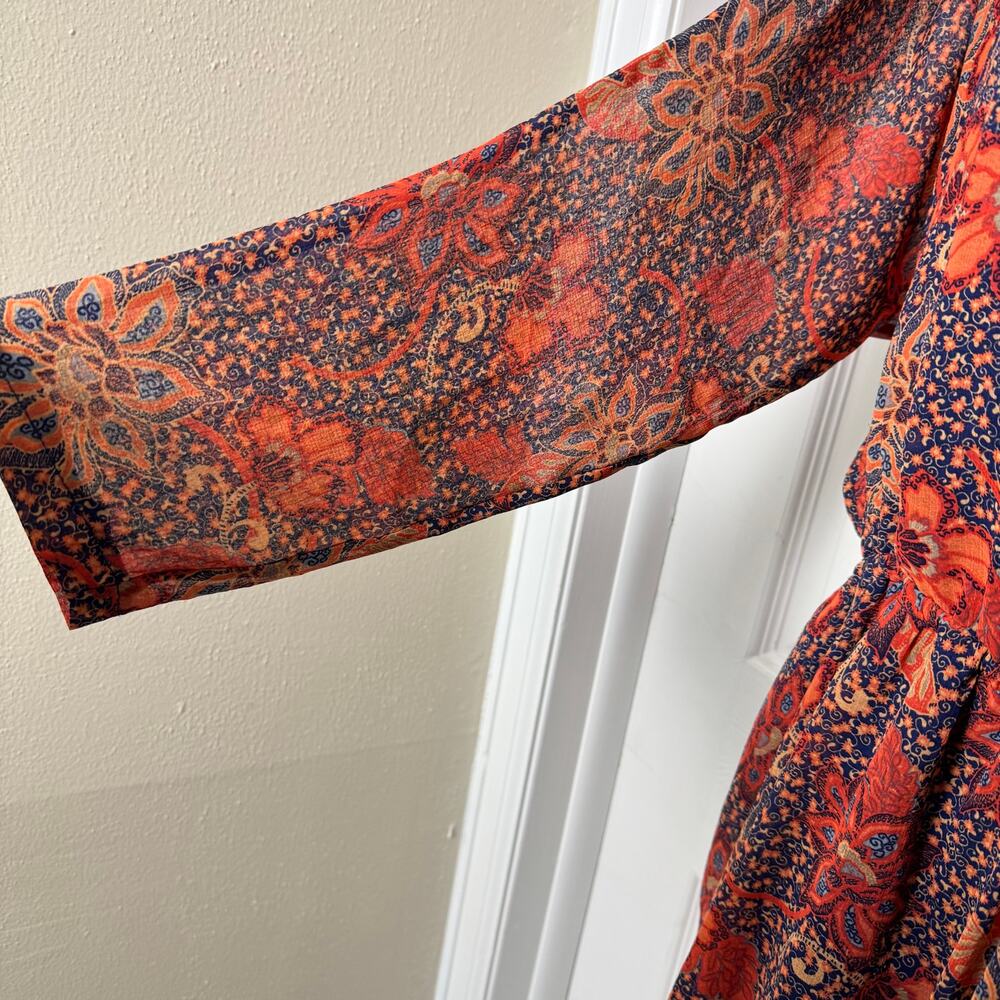 Free People Floral Paisley Mini Dress Surplice Long Sleeve Boho Festival - Picture 6 of 12